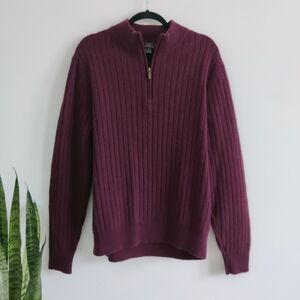 Brooks Brothers 346 Ribbed Burgundy Wool Zip Sweater Sz XL